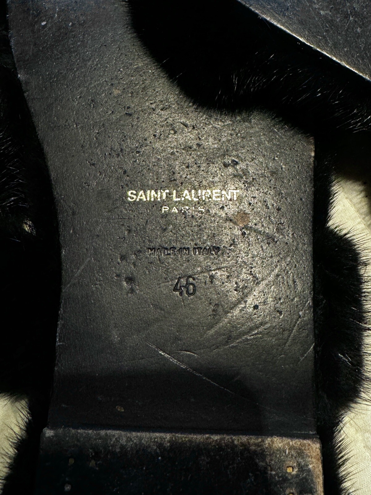 Pantofole in vera pelliccia Saint Laurent Paris ""Pepe"" nere taglia 46 US 13