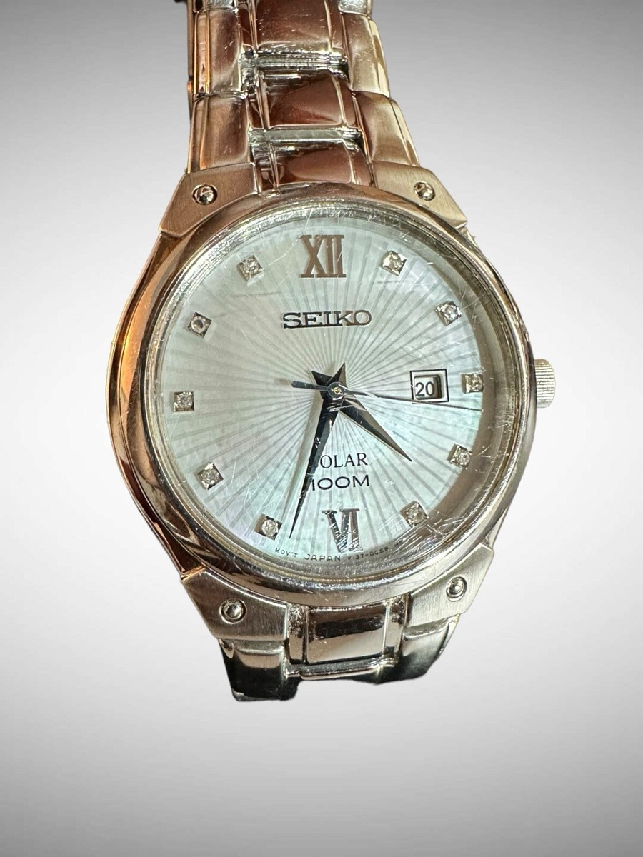 SEIKO V137-0AX0 White Solar Analog Stainless Steel Silver SEIKO V137-0AX0 White Solar Analog Stainless Steel Silver