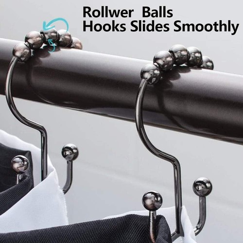 Paquete de 12 anillos de cortina de ducha de metal juego de rodillos de doble deslizamiento para baño - Imagen 5 de 6