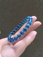 7mm Natural Blue Aquamarine Gemstone Clear Round Beads  Bracelet AAAAA