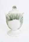Vintage Art Deco Ruffled Edge Hobnail Milk Glass Footed Vase W Lid 6.5”H X 5”W