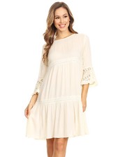 Casual Semi Sheer Crochet Lace Bell Sleeve Boho Beach Ruffle Dress