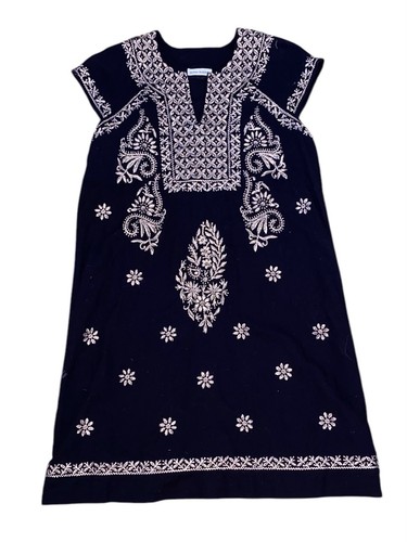 Roller Rabbit Faith Dress Size XS Black Gold Embroidered Cotton Lined Boho India - Picture 6 of 9