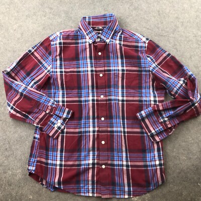 Banana Republic Shirt Mens Large Red Blue Check Button Up Long