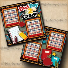 FIRST DAY OF 2ND GRADE ~ 2 premade scrapbook pages SCHOOL layout DIGISCRAP A0249