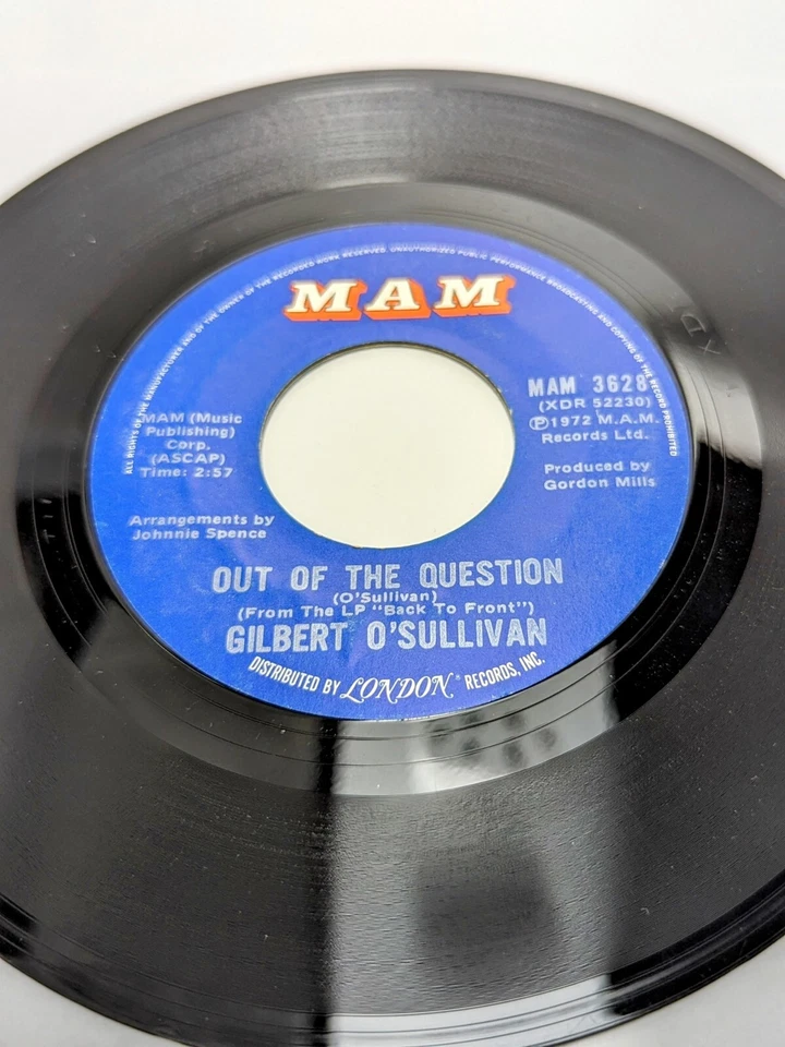 Gilbert O'Sullivan "Out Of The Question" 1973 MAM 3628 7" 45 - Image 2 of 4