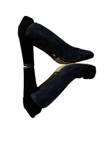 Aquatalia By Marvin K Blue Suede Leather Block Heels Pump Shoes 9.5 Italy - Picture 9 of 13