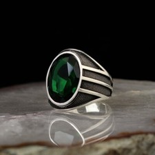 Crystal Men silver ring Handmade Pure 925 SILVER men Ring Green Gemstone