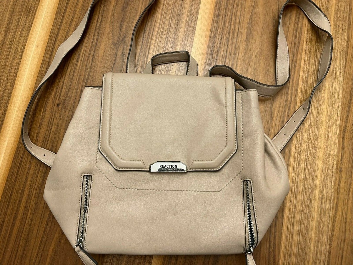 Kenneth Cole Reaction tan faux leather backpack Kenneth Cole Reaction backpack with attached smaller... | Depop main image 2