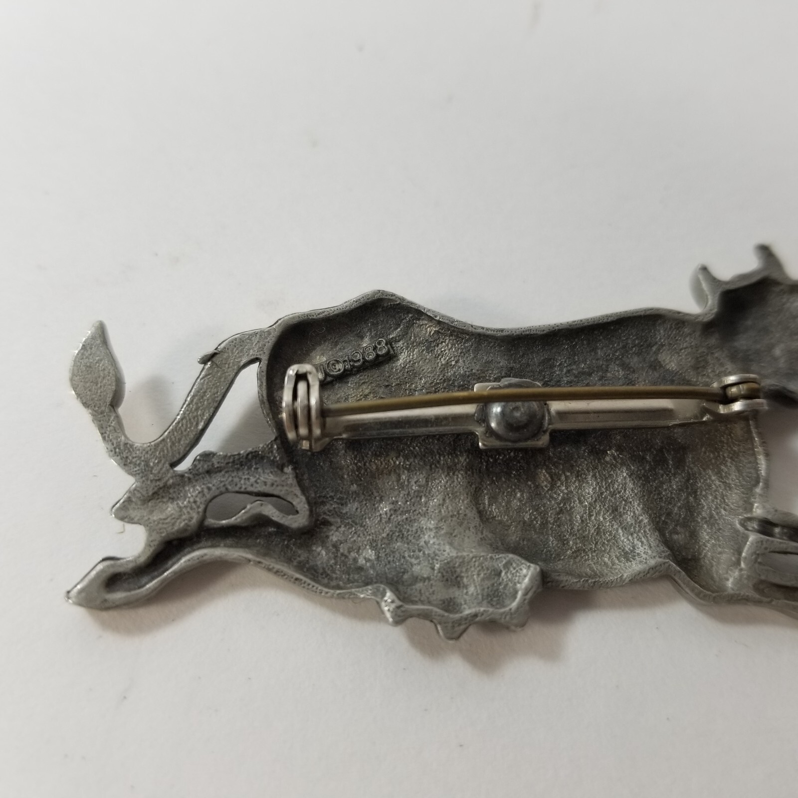 Vintage 1988 JJ The cow jumped over the moon brooch pin silver tone 2. ...
