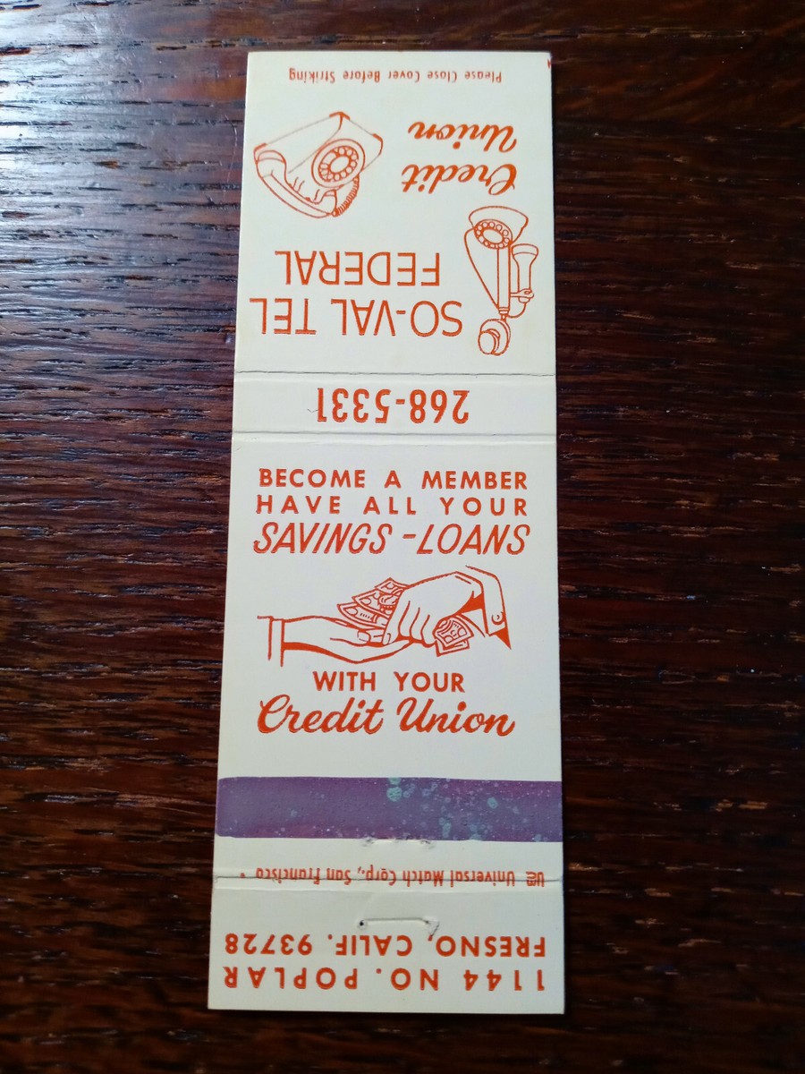 Vintage Matchcover: So-Val Tel Federal Credit Union, Fresno, CA