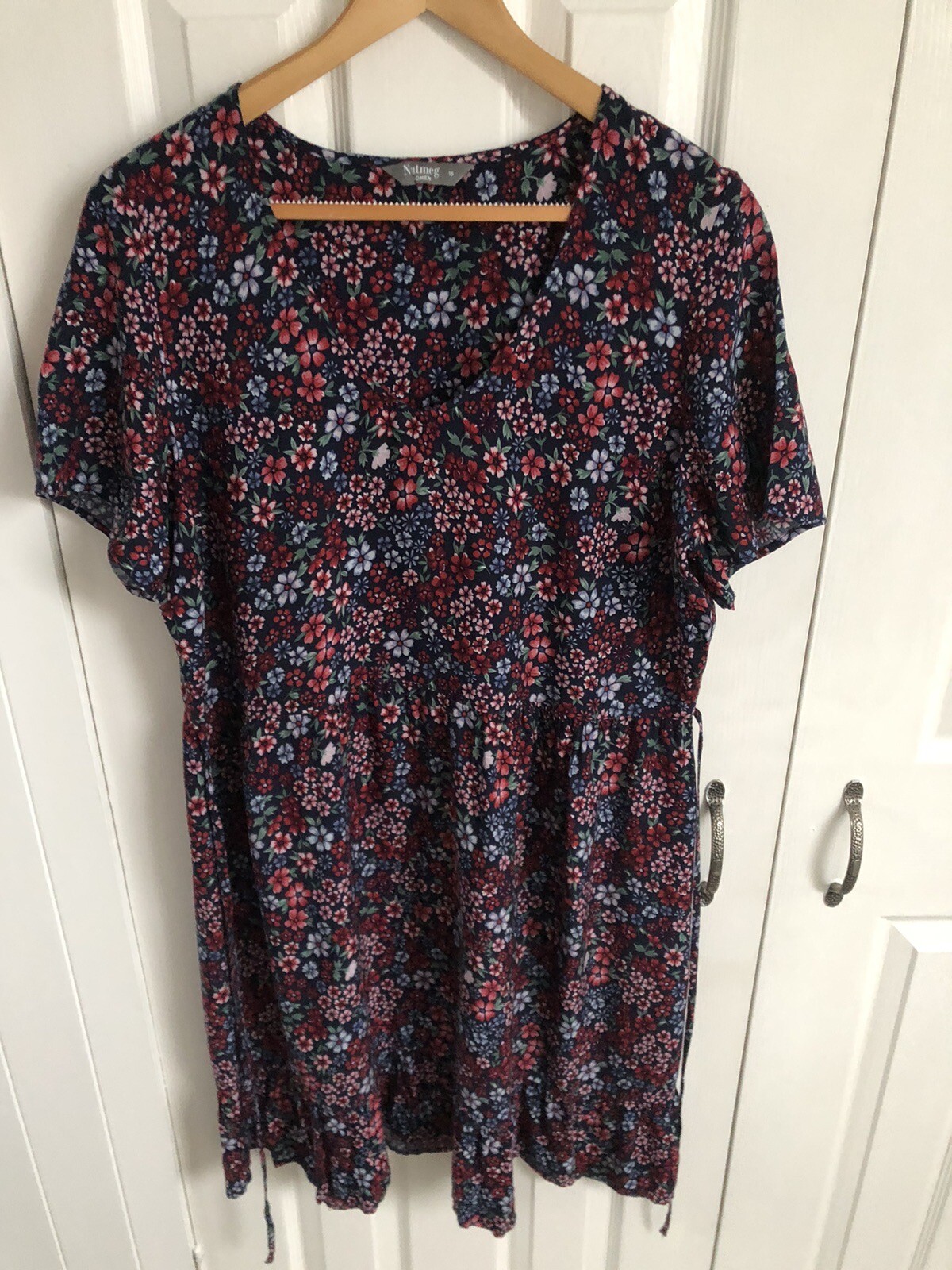 Nutmeg Ditsy Blue Floral Tie Back Dress Size 16 VGC eBay