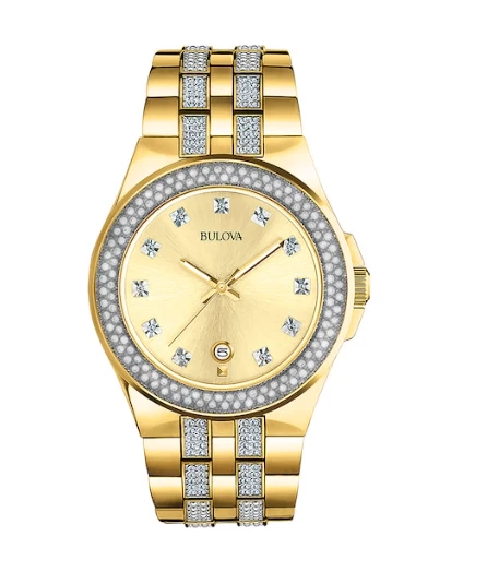 Bulova men's 98b174 swarovski crystal gold tone watch clearance