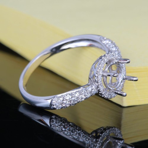 Nice 6-6.5mm Semi Mount Pave Round Full Cut.359ct Diamonds Ring 10k White Gold - Picture 4 of 8
