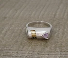 Gorgeous 925 Sterling Silver & 9ct Gold Amethyst Modernist Ring UK Size N 1/2