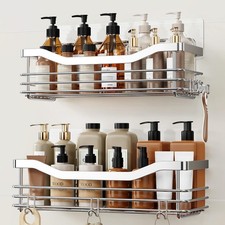 Shower Caddy Basket Shelf with 5 Hooks Adhesive Organizer Storage Rack Rustpr...