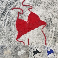 Damen Neckholder Bikini Oberteil Häkel Strick Schnürung Badeanzug für Pool un