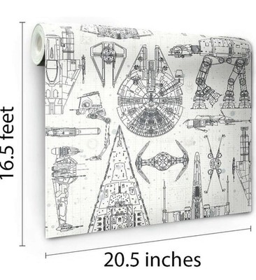 Star Wars Blueprint Blue Peel & Stick Wallpaper RMK11036WP - New in Shrink Wrap 
