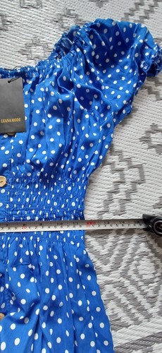 ONE SIZE Blue white polka Dot Maxi Shirred Waist Summer Dress 👗 10 12 14 16 - Picture 9 of 11