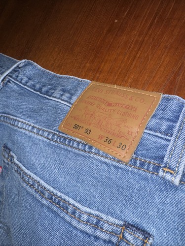 Levis Jeans Mens 36x30 Blue Denim 501 '93 Big E Button Fly Straight Leg Premium - Picture 18 of 18