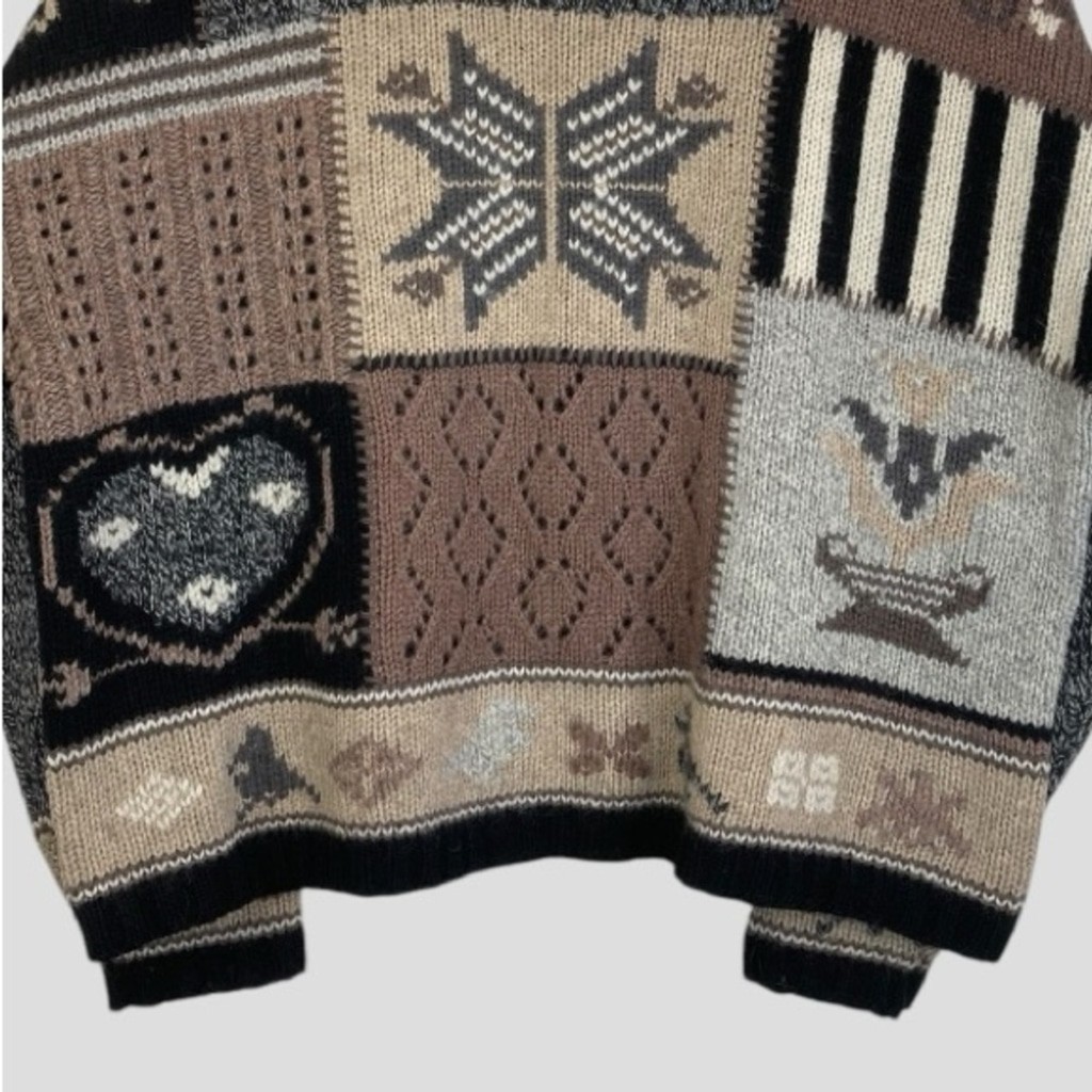 Eddie Bauer Patchwork Cable Knit Sweater Cozy Win… - image 7