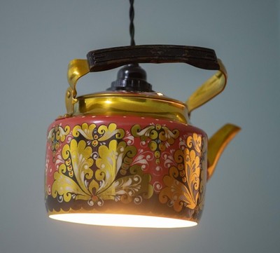 Khokhloma Lamp Kettle Aluminum  USSR kettle Loft Pendant Kitchen light 