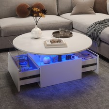 LED Coffee Table with 2 Drawers Cocktail Sofa Center Table for Living Room