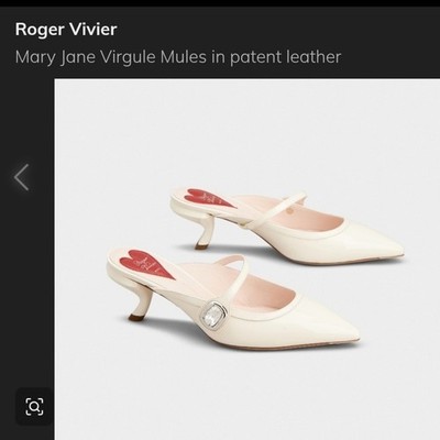ROGER VIVIER Cream/Beige Virgule Kitten Heel Mesh Mary Jane Pumps Size 37