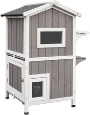 Outdoor Cat Shelter Weatherproof, Two Story Wooden outside Feral Cat House with