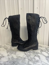 SOFFT Women's Tall Boot Black Leather Side Zip Lace Back 6 M