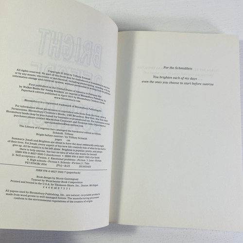 Bright Before Sunrise by Tiffany Schmidt 2015, Trade Paperback - Picture 5 of 11