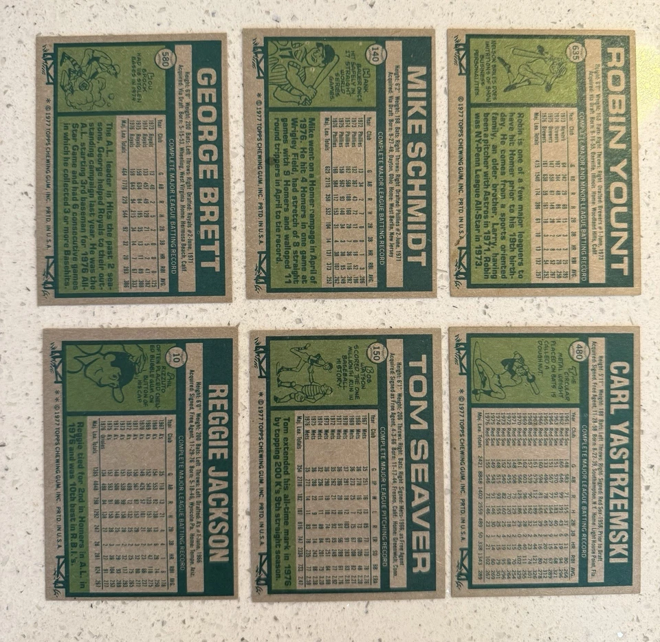 Lote de 6 1977 Topps HOF - Brett Schmidt Yount Jackson Seaver Yaz excelente estado Foto 2 de 2