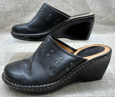Born Slide Mule Clog Black Leather Studded Wedge Heel EUC Womens Size US 8 EU 39
