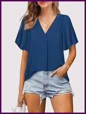 Office Lady Blouse Summer Women V-Neck Loose Short Sleeved T-Shirt Daily Casual