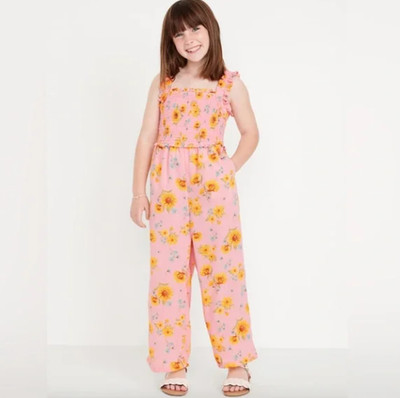 Sleeveless Smocked Ruffle-Trim Jumpsuit for Girls SX(5)