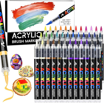 36 Colors Acrylic Paint Markers Brush Tip, Colored Paint Pens Set with Direct-Li