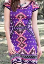 Francesca’s Purple Aztec Print Bodycon Mini Dress Size S Boho Festival Colorful