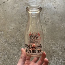 Rare Wakefield McDonald Farm half pint Dairy milk bottle Disney Mickey Mouse