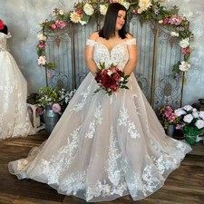 Sparkly Appliques Wedding Dresses for Woman Off the Shoulder Sleeveless Buttons