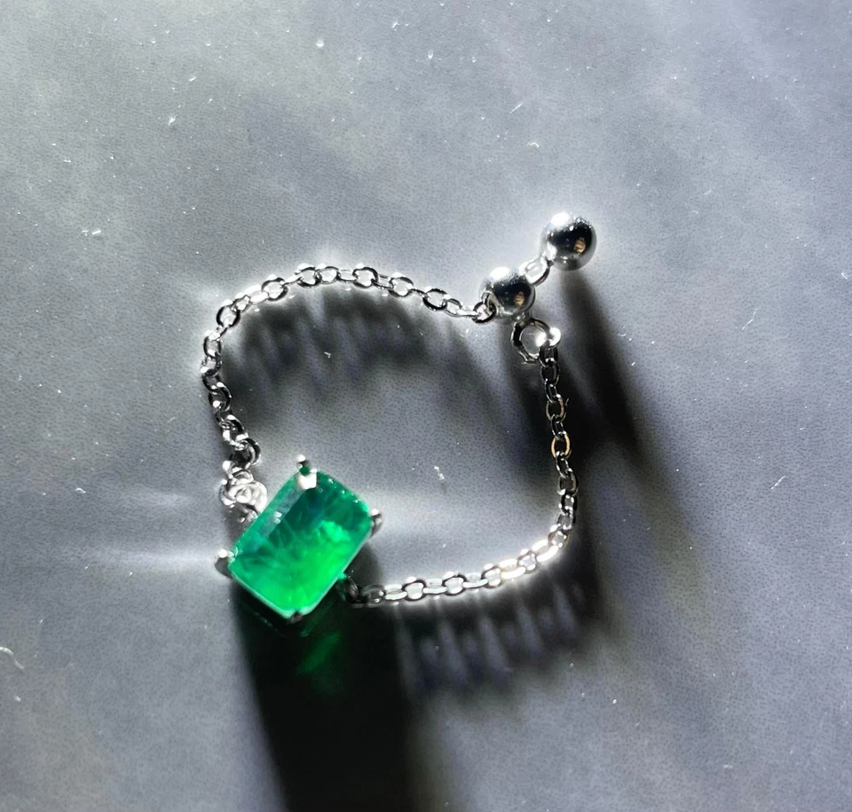 anello regolabile a catena argento 925 con pietra tourmalina acquamarina - Immagine 4 di 4