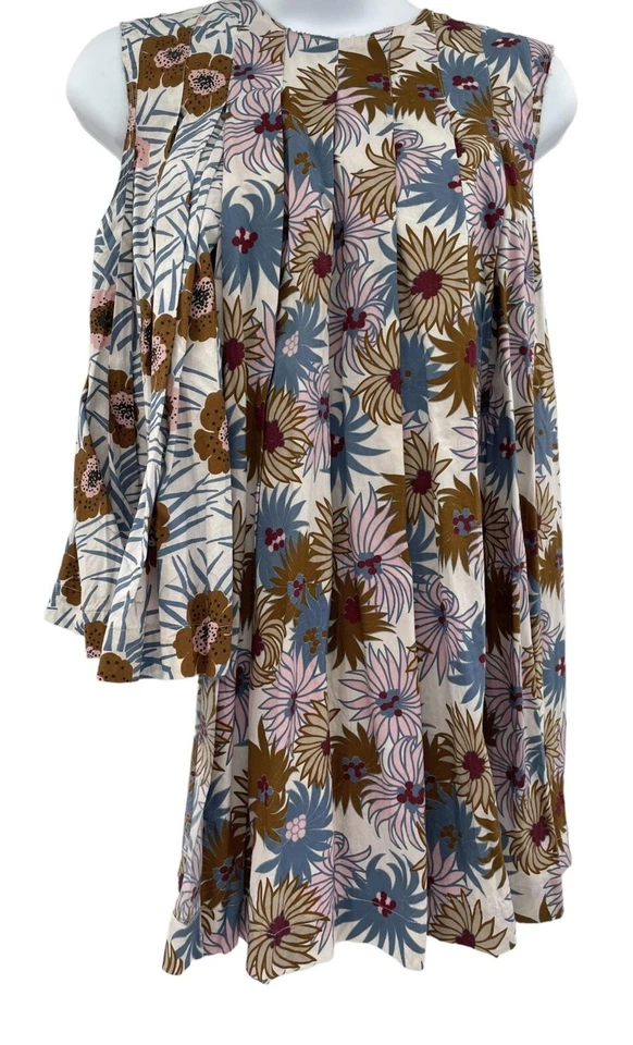 Marni Blouse Womens 38 Floral Print Pleated Asymmetrical Made in Italy - Image 3 of 4