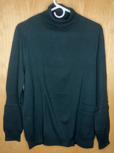 H&M Sweater Mens L Hunter Green 100% Cotton Turtleneck Lightweight Knit