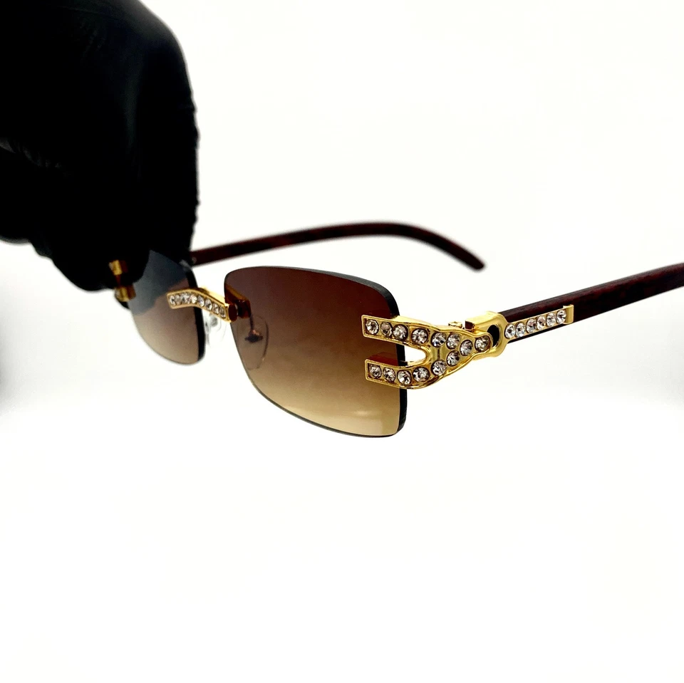 Gafas de sol/tonos hiphop con marco de madera Diamond Buffs vintage ICED-OUT Foto 2 de 4