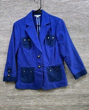 Cabi Blue Two Button Notch Collar Gold Button Blazer Women's Size 6