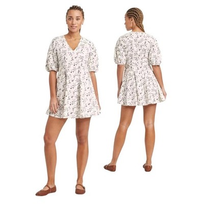 Universal Thread Floral Print V Neck Short Sleeve Tiered Mini Dress Size L