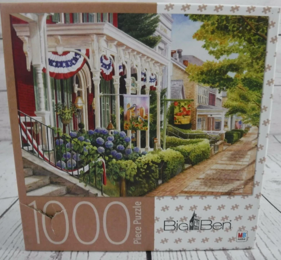 Rompecabezas Big Ben Cubierto Porche 1000 Piezas Rojo Blanco Azul Flores 100% Completo Foto 2 de 4