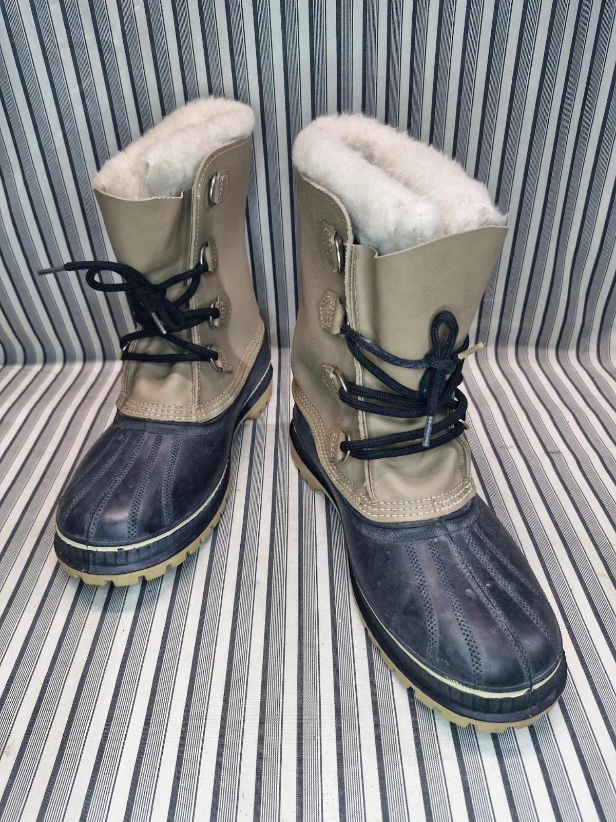 Vintage Sorel Winter Duck Boots Mens 10 Made In Canada Wool Lined