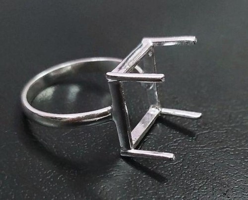 925 Sterling Silver Square 10mm Semi Mount Ring Setting Pre Notched