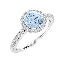 Aquamarine Stone 925 Sterling Silver Solitaire with Accents Ring Jewelry