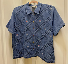 VTG Koret City Blues Sz L Shirt Denim Embroidered Beaded Heritage Craft